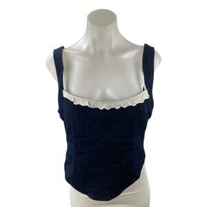 Motel Women's Navy Blue Lace Trim Sleeveless Corset Bustier Cami Tank Top Size M